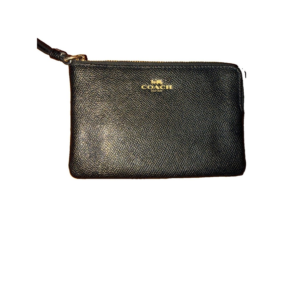 Coach 58032 Corner Zip Wristlet Black Crossgrain Leather Gold Hardware